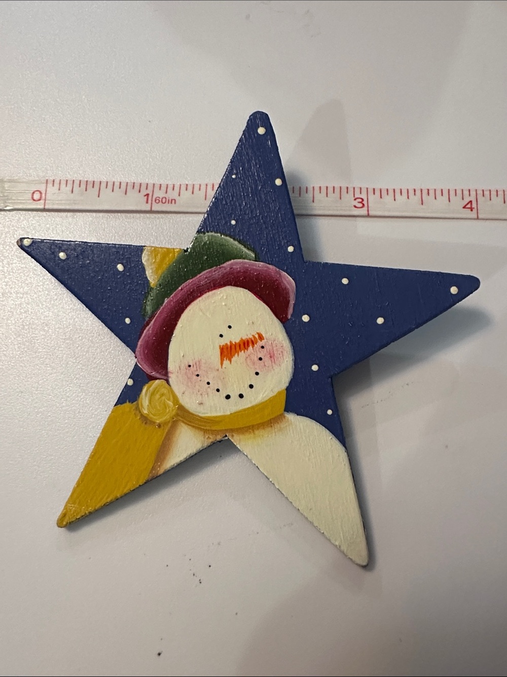 Hand Crafted Blue Star Snowman Brooch with Gold and Pink Accents - Picture 6 of 7